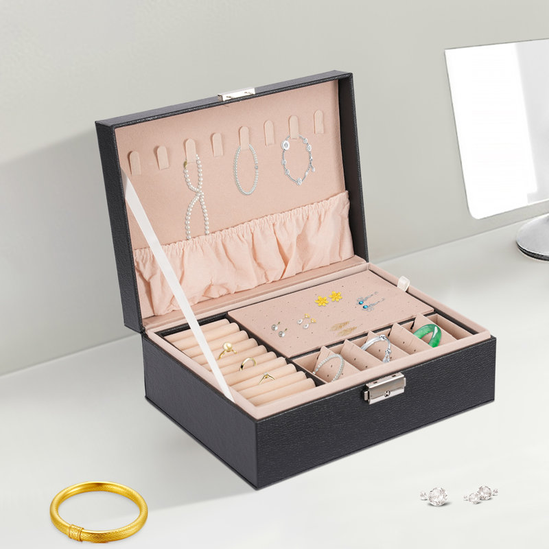 Latitude Run® Jewelry Box Double Layer Storage Velvet Cosmetics